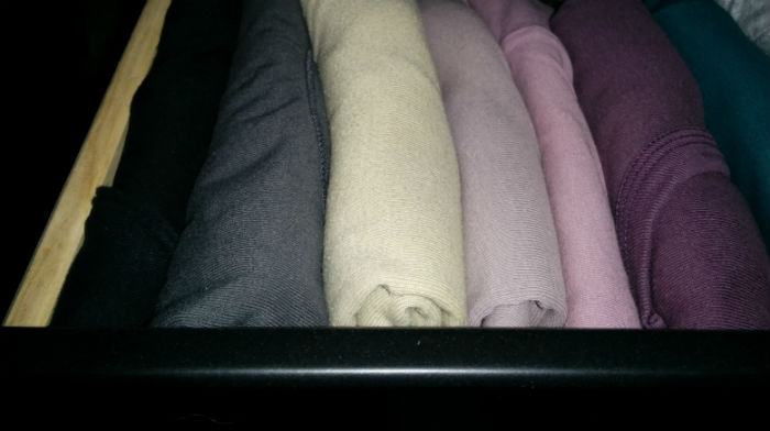 Clothes in a drawer - folded vertically to save space